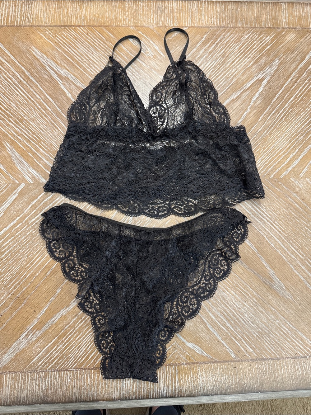 Black Lace Bralette & Bikini Set